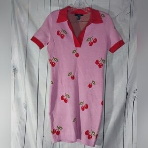 Forever 21 Pink Cherry Print Polo Dress